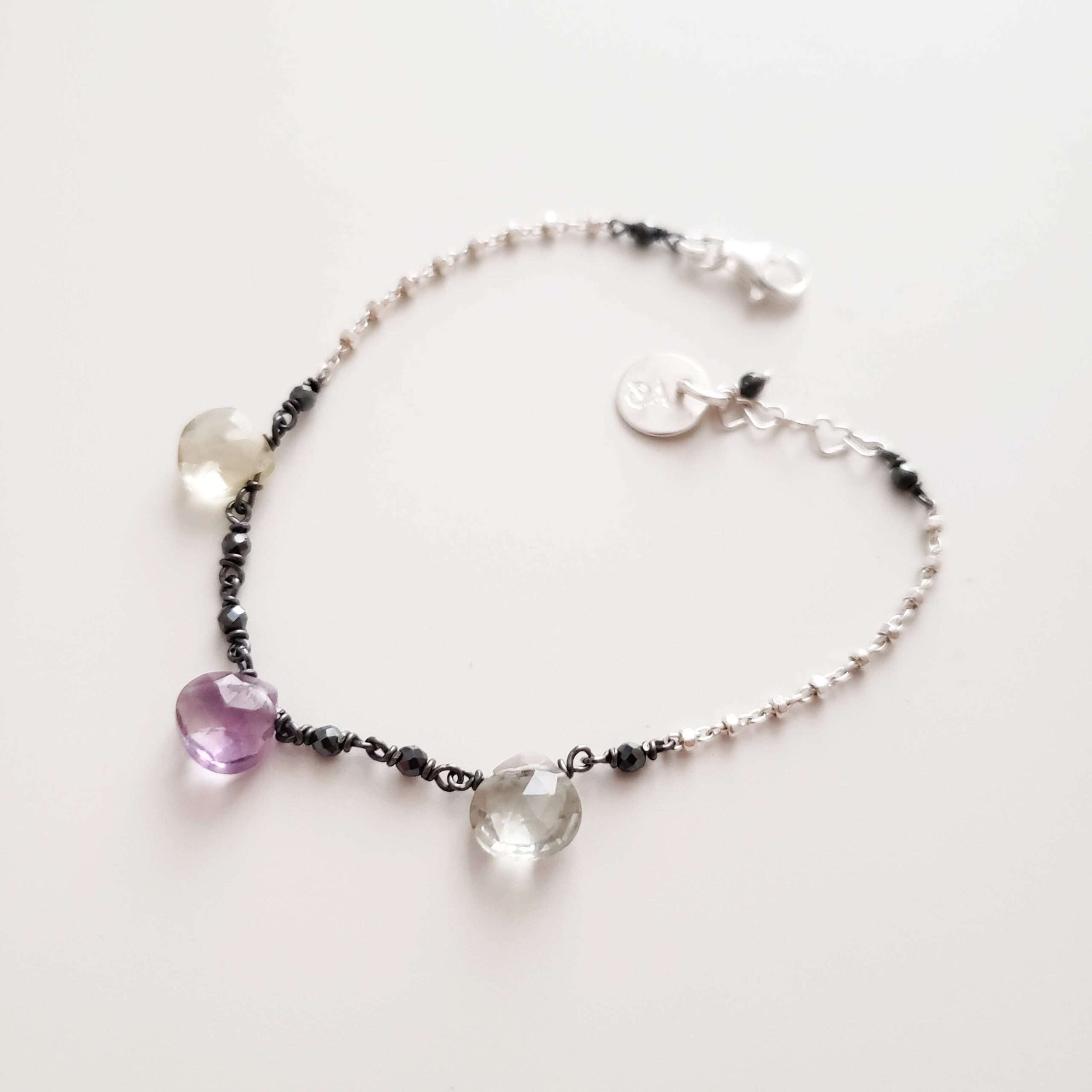 Bracelet argent 925 quartz multicolores réglable bijou artisanal