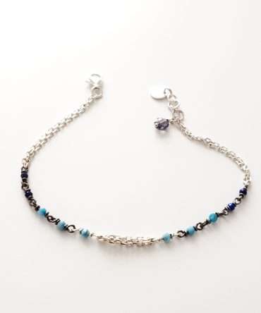 Bracelet argent 925 pierres naturelles bleu bijou artisanal art déco