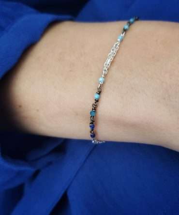 Bracelet argent 925 pierres naturelles bleu bijou artisanal art déco