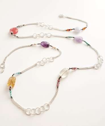 Collier 90 cm argent 925 pierres naturelles bijou artisanal