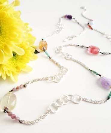 Collier 90 cm argent 925 pierres naturelles bijou artisanal