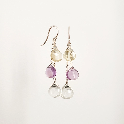 Boucles d'oreilles argent massif avec quartz multicolores bijou artisanal